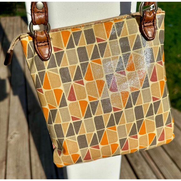 VTG Fossil Key Per Purse Crossbody Shoulder Bag Retro Multi-colored Orange Tan C - Picture 8 of 15